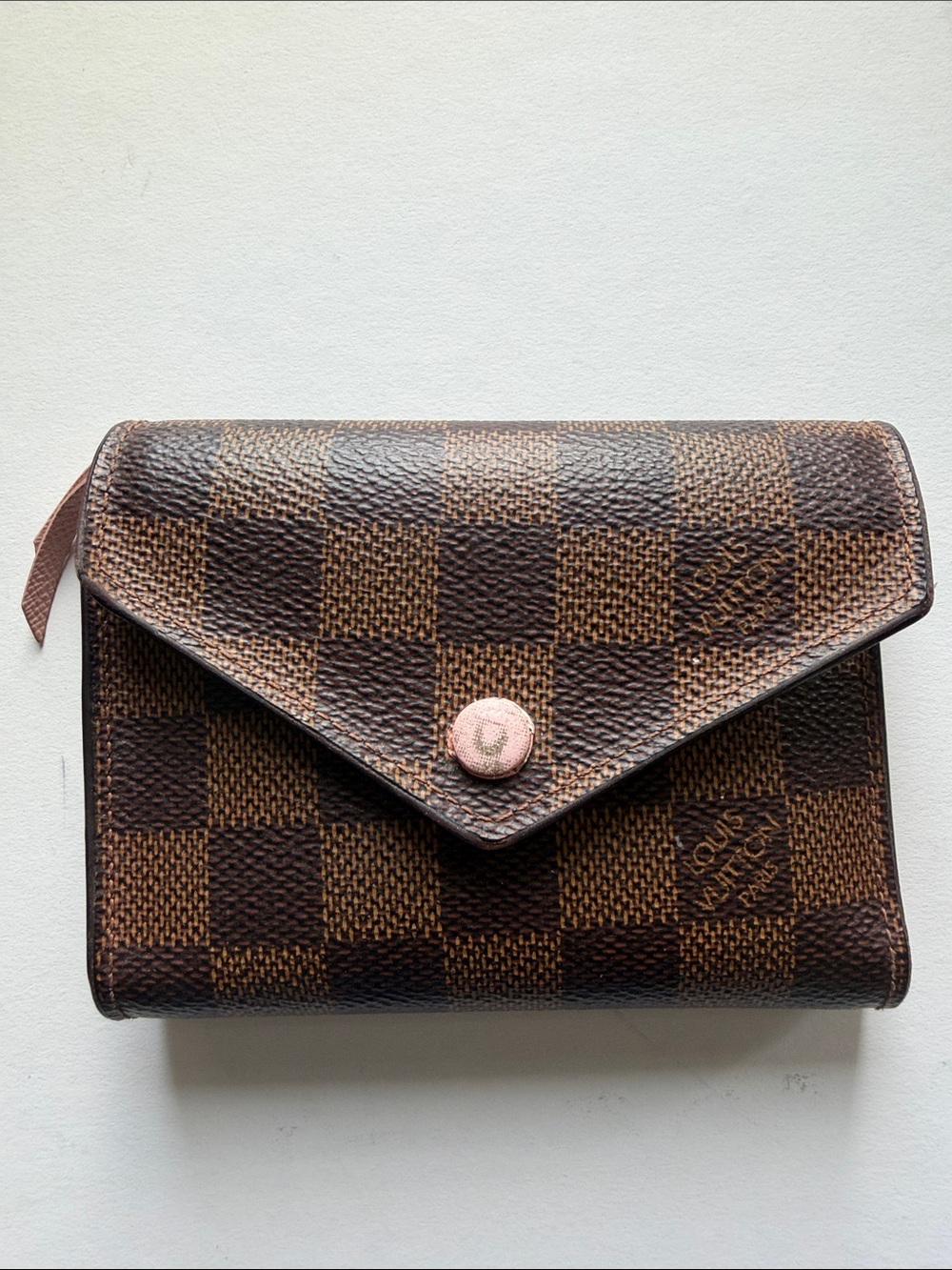 Louis Vuitton Brown Damier Compact Wallet with Pink Snap Button